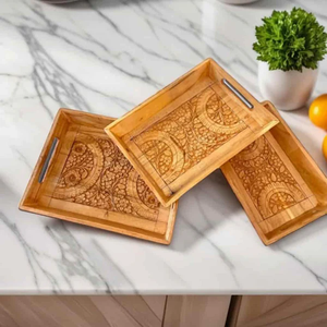 Plateau de service rectangulaire en bois avec poignées latérales pour le thé, le café, le petit-déjeuner et l'utilisation en hôtel et restaurant - Product Image 1