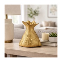 Escultura de Bolsa de Dinero Dorada, Latón Hecho a Mano, Signo de Dólar Grabado, Decoración Moderna de Metal para Mesa, Sala de Estar, Regalo de Inauguración de Casa