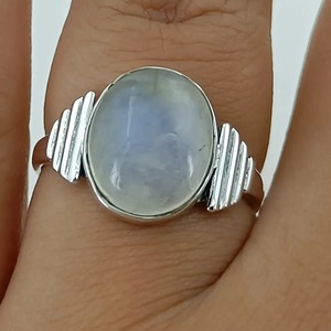 Blue Fire Rainbow <b>Moonstone</b> <b>Ring</b> 925 Sterling Silver Handmade Statement Promise <b>Ring</b> for Women Boho Oval June Birthstone Jewelry - Product Image 1