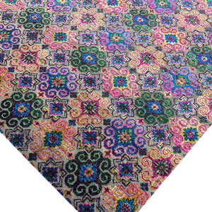 Handknotted Wool and Silk <b>Rug</b> Multicolored <b>Pastel</b> and Emerald Geometric Pattern 10' X 14' Luxury Bohemian Thick Carpet - Product Image 5