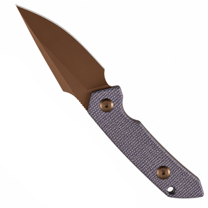 Couteaux à lame fixe gris et bronze avec manche texturé gris, lame finition bronze, étui de protection noir pour le camping en plein air - Product Image 1