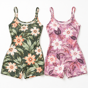 Custom Prints Spaghetti Strap <b>Bodysuits</b> Mini Romper Sleeveless Yoga Jumpsuit Slim Playsuit Flexible Tropical Trendy Ladies High - Product Image 2