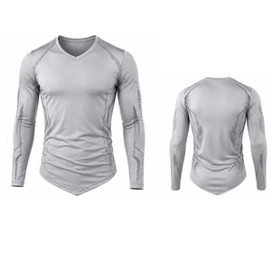 T-shirt de compression pour homme, vêtements de sport personnalisés, vêtements de sport pour la salle de sport, entraînement, séchage rapide, respirant, extensible, fitness, automne, imprimé, OEM - Product Image 6