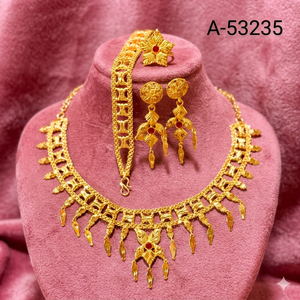 Traditional 24K Gold Plated Brass Lab Created Zircon Women's Bridal Jewelry Set Charm Necklace Bracelet Insect Design A-53231 - Product Image 2