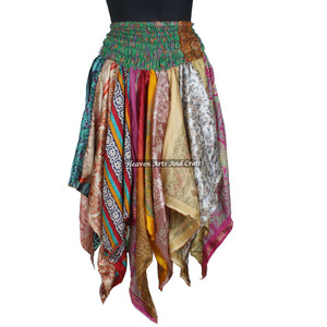 Vente en gros de jupe style bohème coupe diamant fantaisie mouchoir de soie jupe de danse jupe tribale durable jupe hippie DS026 - Product Image 1