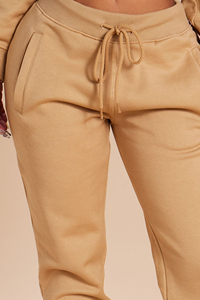 Ensemble de survêtement deux pièces pour femme 100 % coton, délavé à l'acide, couleur unie, respirant, écologique, streetwear, couleur kaki, sweat à capuche et pantalon - Product Image 5