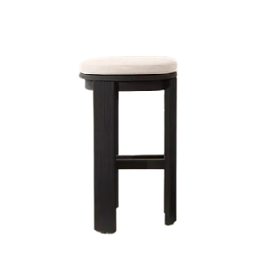 Scandinavian Minimalist Style Bar <b>Stool</b> Cushioned Round <b>Seat</b> Durable Teak Frame and Elegant Dark Finish Coffee Shop Use - Product Image 3