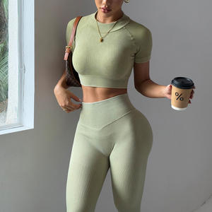 <b>Ruched</b> Seamless Yoga Set Women Sportswear <b>Gym</b> <b>Shorts</b> Strappy Sports Bra 2 Piece Set Halter Workout Clothes Fitness Suit - Product Image 5