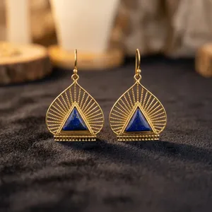 Natural Lapis Lazuli Brass <b>Earrings</b> | Handmade Gemstone <b>Earrings</b> | 18K Gold Plated Brass <b>Earrings</b> | Wholesale Jewelry - Product Image 4