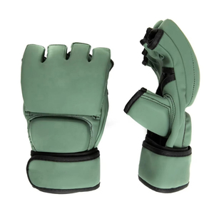Gants d'entraînement MMA demi-doigts en cuir vert avec fermeture au poignet, unisexe, pour arts martiaux, à partir de 14 ans - Product Image 2