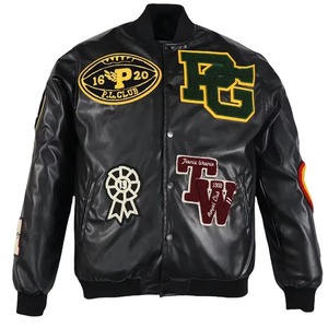 Blouson universitaire en cuir brodé sur mesure pour homme, avec patch en chenille, corps en laine et manches en cuir de vachette, service d'échantillons OEM/ODM disponible en usine - Product Image 1