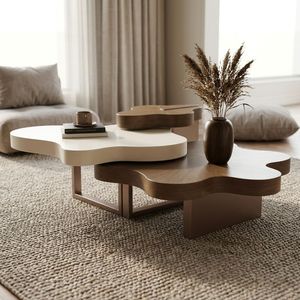 Table basse minimaliste moderne en forme de nuage avec design bicolore imbriqué pour salon, appartement, hôtel - Product Image 2