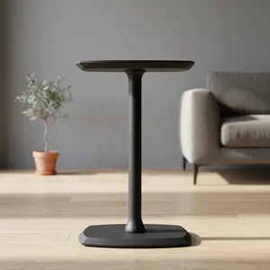Mesa Auxiliar Moderna de Madera, Diseño Minimalista, Mueble Hecho a Mano para Sala de Estar, Acabado Oscuro, Base de una Sola Pata - Product Image 2