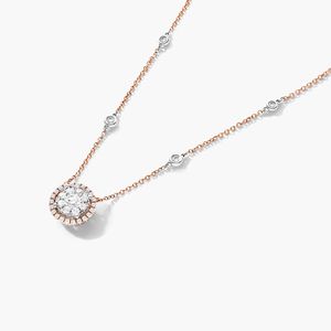 Round Halo Cluster Diamond <b>Necklace</b> In Rose Gold - Product Image 5