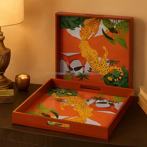 ถาดไม้เคลือบเงา MDF สี่เหลี่ยมพิมพ์ลายเสือชีตาห์ทำด้วยมือสำหรับการเสิร์ฟอาหารหรือการแสดงที่บ้าน - Product Image 4