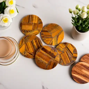 Classic Tiger Eye Natural Gemstone Drink Coasters | Semi-Precious Stone Coaster Set | Opaque Tableware | Home Decor | 4 Inch - Product Image 1