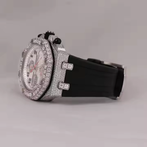 Reloj cronógrafo de lujo de acero inoxidable para hombre, bisel de diamantes, esfera analógica, cristal de zafiro, correa de caucho de 42 mm - Product Image 3