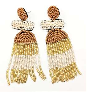 Boucles d'oreilles pendantes bohèmes à pampilles avec franges perlées, plaquées or, bijoux de fête pour femmes, boucles d'oreilles tendance - Product Image 1