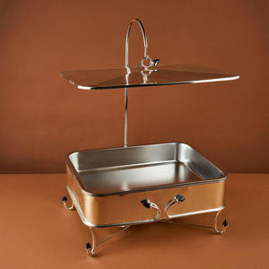 Luxury <b>Rectangular</b> <b>Gold</b> Chafing Dish <b>Mirror</b> Finish Stainless Steel Buffet Warmer with Green Accents and Lift-up Lid Single Unit - Product Image 6