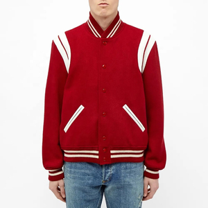 Veste universitaire rouge pour homme, style streetwear, respirante, en polyester tricoté, col rond, coupe classique, vêtement d'hiver, doublure en laine - Product Image 5