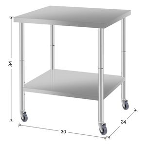 Tavolo da Preparazione Commerciale 30x24 in Acciaio Inossidabile con Ripiano Inferiore e Ruote per Ristoranti e Uso Domestico - Isole e Carrelli da Cucina - Product Image 3