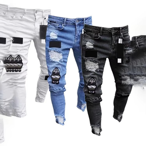 Pantalones vaqueros ajustados para hombre con roturas, estilo casual, de mezclilla delgada, clásicos, para hombre joven, corte ajustado, desgastados - Product Image 2