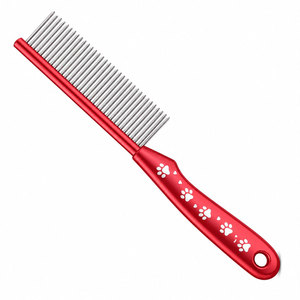 Peigne de toilettage pour animaux de compagnie en plastique rouge avec dents en acier inoxydable et poignée à motif de patte, réutilisable et imperméable pour le soin des poils de chiens et de chats - Product Image 5