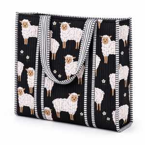 Sac fourre-tout bohème en coton matelassé, motif uni, ouverture supérieure, grand sac de shopping pour femmes, style tendance toutes saisons, 18x18cm, Rajasthan - Product Image 5