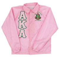 AKA Jaket Kancing Depan Warna Pink dengan Bordir Huruf dan Lambang Hijau, Pakaian Luar Kasual Ringan untuk Wanita