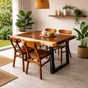 Juego de Comedor Dio de Estilo Minimalista de Lujo para Restaurante y Cafetería, Mesa de Madera Suar con 4 Sillas Ropan para Muebles Comerciales - Product Image 4