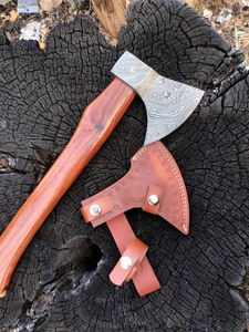 Hache en acier de Damas avec manche en bois de rose, hache de camping, hache de chasse Viking en acier forgé, vente en gros, avec étui en cuir - Product Image 5