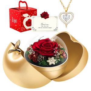 กล่องของขวัญดอกกุหลาบอมตะ ELVROGEST SA พร้อมสร้อยคอรูปหัวใจสีทอง ของขวัญสุดหรูสำหรับคุณแม่ ภรรยา แฟนสาว ในวันเกิดหรือวันวาเลนไทน์ - Product Image 1