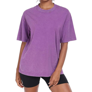 Streetwear Short Sleeves T-shirt Femme 230gsm 100%cotton Heavy Wash Vintage Oversized <b>Down</b> Shoulder t Shirt for Women - Product Image 2