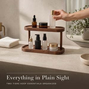 <b>Walnut</b> Wood 2 Tier Display Stand Wooden Vanity Organizer Shelf for Perfume and Skincare - Product Image 4