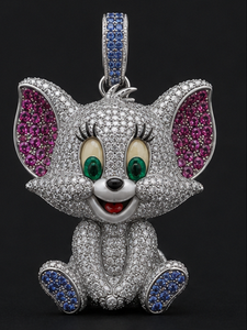 Colgante de Plata 925 con Moissanita y Diseño de Animal de Dibujos Animados, Chapado en Oro, Joyería con Engaste de Bisel de Corte Brillante Redondo, Unisex, para Regalo de Fiesta - Product Image 1