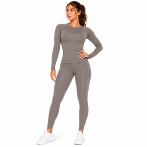 Comfortable Gym Wear Women Solid Colour Activewear Set Premium Soft Yoga <b>Leggings</b> Slim Fit Long Sleeve Compression <b>Seamless</b> - Product Image 1