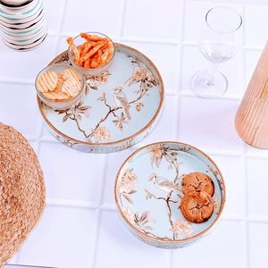 Plateau décoratif rond moderne de luxe en bois d'ingénierie à motif floral avec poignée, multifonctionnel, pour service de mariage et repas festifs à la maison - Product Image 5