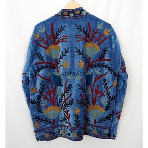 Handmade Suzani Velvet Floral Pattern Embroidered Jacket Boho Style Winter Statement Coat - Product Image 4