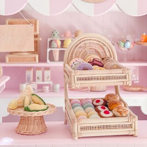 Market <b>cake</b> <b>stand</b> table top <b>cakes</b> display <b>stands</b> kids kitchen accessories natural rattan toy - Product Image 3