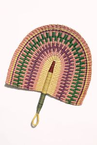 Artisan made green <b>pink</b> woven seagrass <b>fan</b> decorative hand held cooling <b>fan</b> traditional ethnic style <b>fan</b> for home interior styli - Product Image 2