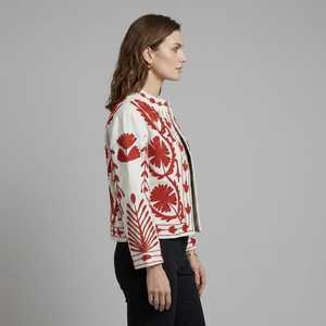 Chaqueta Corta de Mujer Hastkala, Bordada a Mano con Diseño Floral, 100% Algodón Tejido, Cuello Mandarín, Manga Larga, Estilo Boho, Otoño - Product Image 2