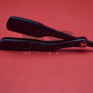 Rasoir à barbe tendance avec logo personnalisé, rasoir droit pliant pour hommes, rasoir de barbier pour l'épilation, manche entièrement noir, offre logo - Product Image 4