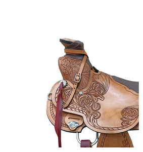 Sillín de caballo estilo Western Wade Tree de cuero tizón con grabado floral hecho a mano, asiento acolchado rígido y herrajes de acero inoxidable, para caballos de 10 a 18 pulgadas. - Product Image 2