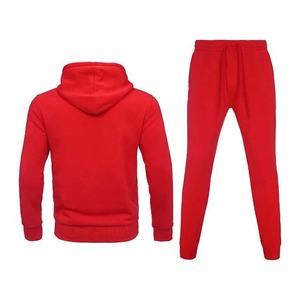 Quick Dry Polyester Cotton Athletic Tracksuits Red Color <b>Zip</b> Up Hooded and <b>Trousers</b> Two Piece Sets Tracksuits - Product Image 2