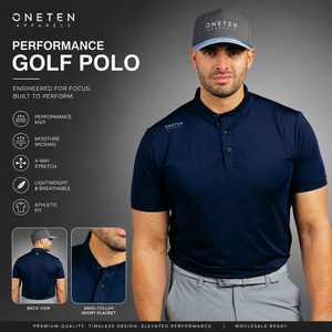 เสื้อโปโลกอล์ฟผู้ชาย ONETEN APPARELS แขนสั้น ผ้าโพลีเอสเตอร์ถัก 100% แห้งเร็ว สีกรมท่า - Product Image 1