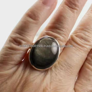 Hermoso anillo de Plata de Ley 925 hecho a mano, piedra preciosa de obsidiana con brillo dorado para compromiso, boda, cumpleaños, regalo de aniversario para - Product Image 2