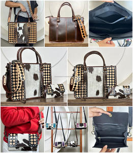 Conjunto de 2 piezas a juego: Bolso tote de cuero a cuadros y cartera de mano de cuero repujado a mano, venta al por mayor directa de fábrica - Product Image 3