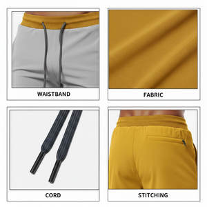Shorts de sport jaunes unis pour hommes avec poches, taille à cordon de serrage, séchage rapide, en tissu tricoté, taille mi-haute, longueur courte, vêtements de sport - Product Image 4