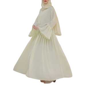 Cream Floor Modest Islamic <b>Dress</b> <b>Long</b> Sleeve High Neck Solid Color Lightweight Daily Wear Middle East Style Muslim Abaya Sets - Product Image 1