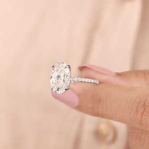 Oval Engagement <b>Ring</b> With Moissanite Band Classic Luxury <b>Statement</b> <b>Ring</b> 925 Sterling <b>Silver</b> Jewelry - Product Image 3